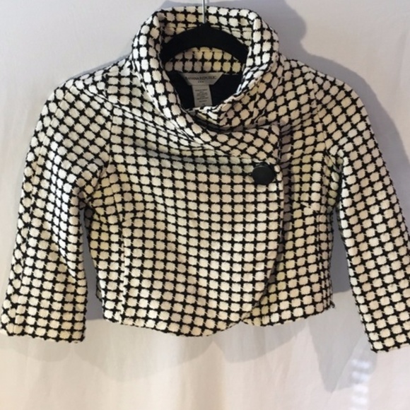 Cropped Black & Cream Bolero Topper Jacket M - Picture 4 of 8